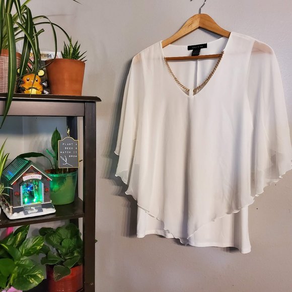 Adele & May Tops - Adele & May White Sheer Top Gold Necklace Sized L